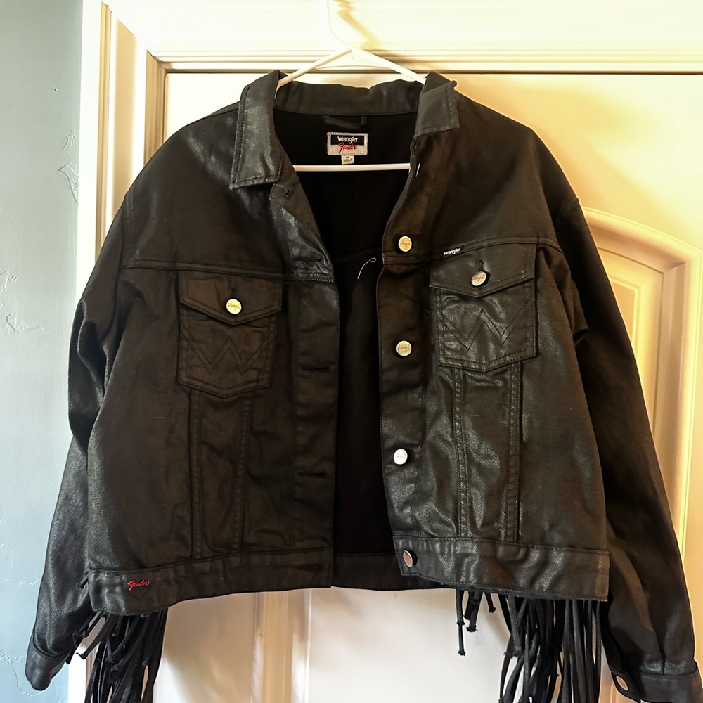 Wrangler x Fender Faux Leather Black Fringe Jacket